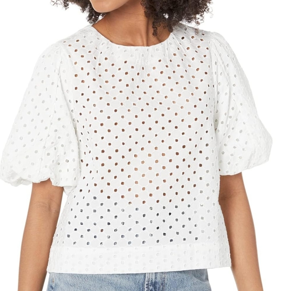 Joe's Jeans White Eyelet Puff Sleeve Top